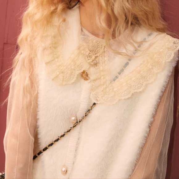 Cream Big Collar See-Through Blouse - Picture 4 of 6